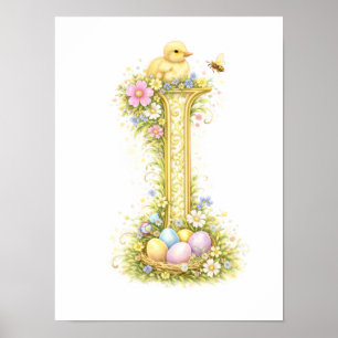 Letter I Gold Spring Nature Monogram Yellow Duck Poster
