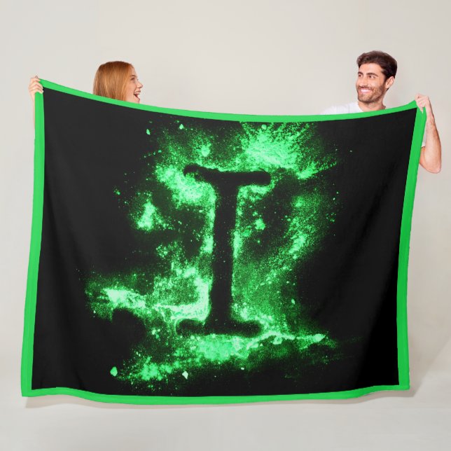 Letter I Green Capital Alphabet Fleece Blanket (In Situ)