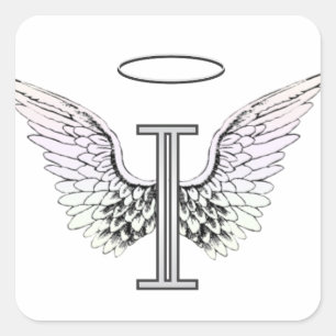 Letter I Initial Monogram with Angel Wings & Halo Square Sticker