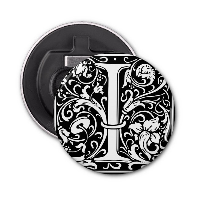 Letter I Mediaeval Monogram Art Nouveau Bottle Opener (Front)
