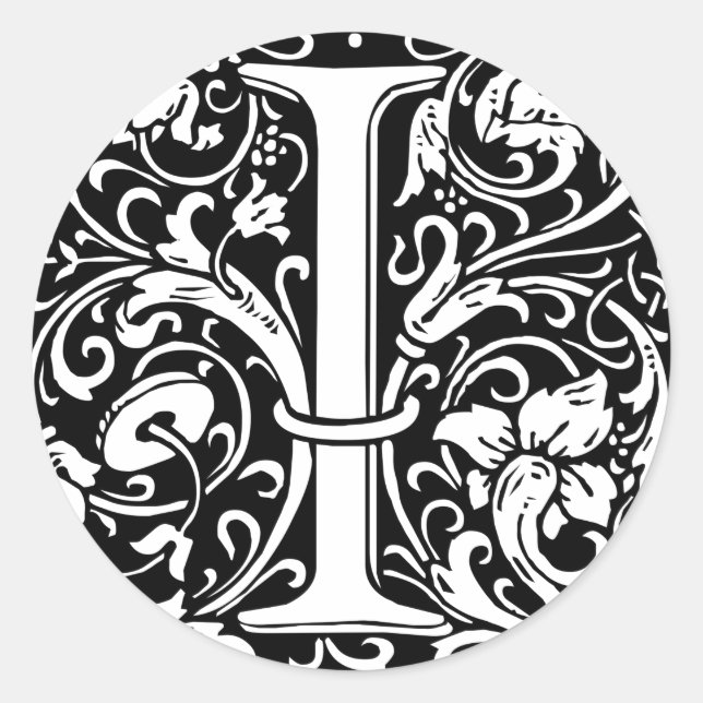 Letter I Mediaeval Monogram Art Nouveau Classic Round Sticker (Front)