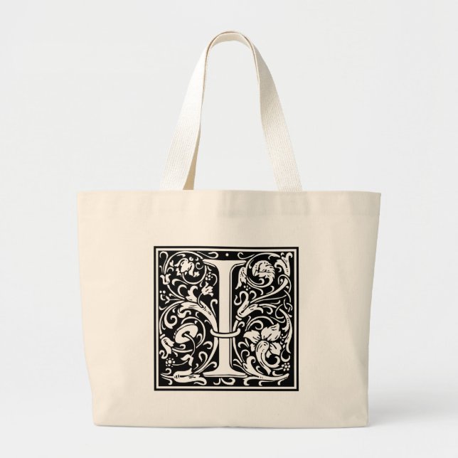 Letter I Mediaeval Monogram Art Nouveau Large Tote Bag (Front)