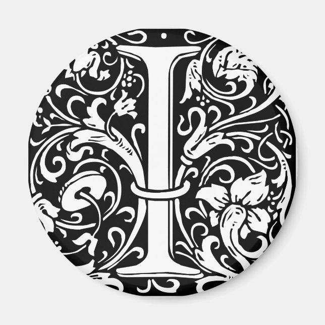 Letter I Mediaeval Monogram Art Nouveau Magnet (Front)