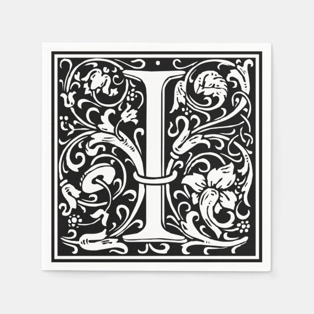 Letter I Mediaeval Monogram Art Nouveau Napkin (Front)