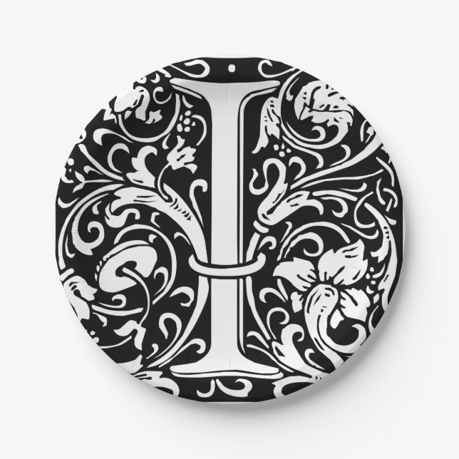 Letter I Mediaeval Monogram Art Nouveau Paper Plate (Front)