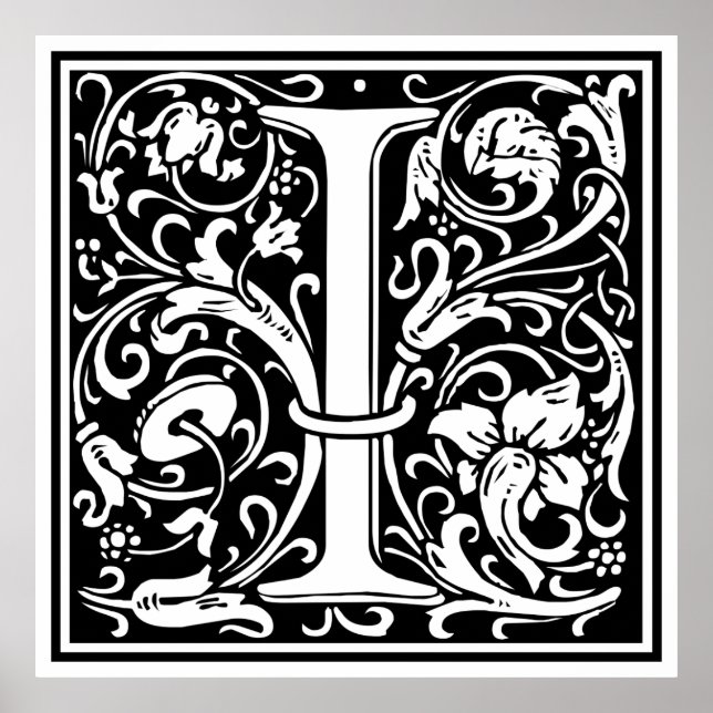 Letter I Mediaeval Monogram Art Nouveau Poster (Front)
