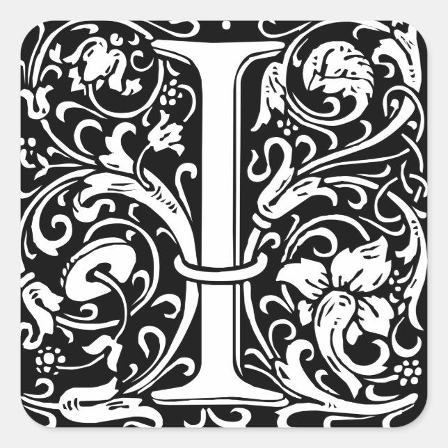 Letter I Mediaeval Monogram Art Nouveau Square Sticker (Front)
