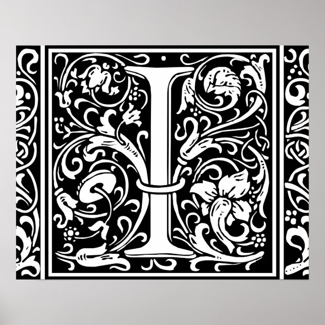 Letter I Mediaeval Monogram Vintage Initial Poster (Front)