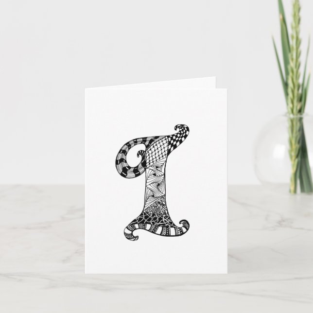 Letter I Monogram in Black and White Note Card (Front)