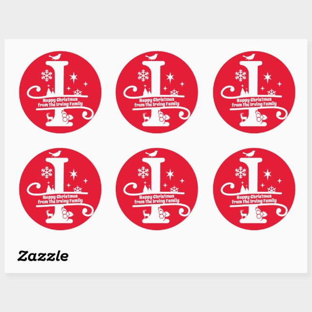 Letter I Monogram Initial Family Name Greeting   Classic Round Sticker (Sheet)
