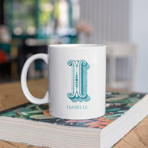 Letter I Teal Monogram Modern Name Coffee Mug