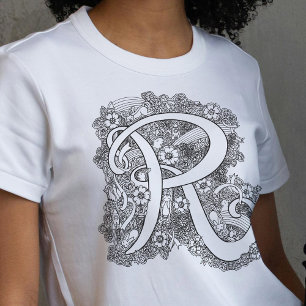 Letter initial R doodle tangle art drawing Tri-Blend Shirt