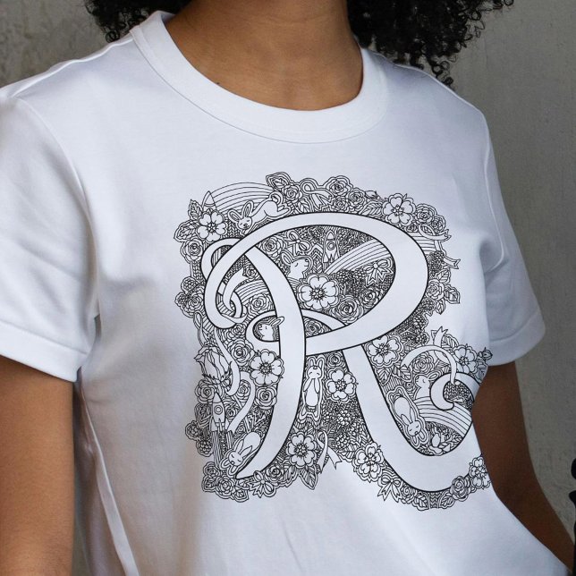 Letter initial R doodle tangle art drawing Tri-Blend Shirt (Creator Uploaded)