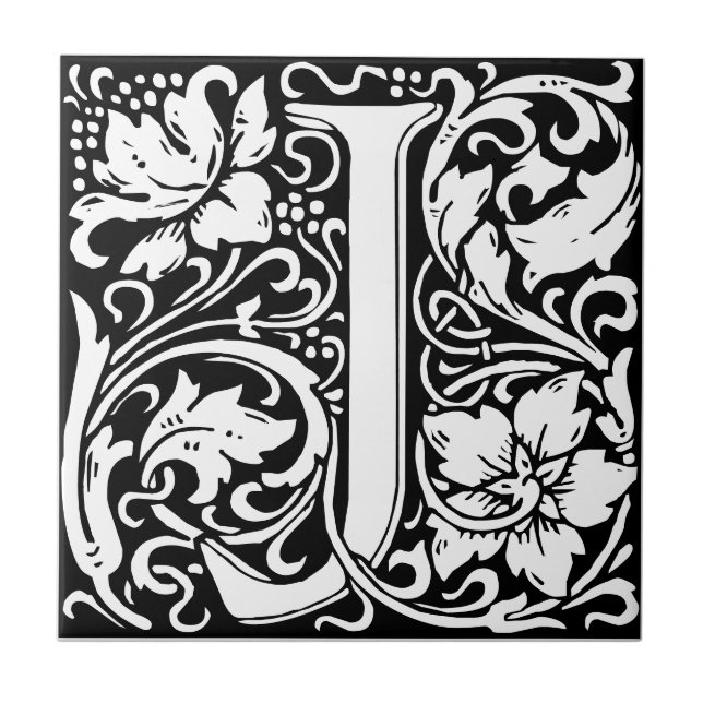 Letter J art nouveau black and white Tile (Front)