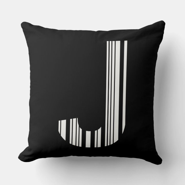 LETTER J BAR CODE First Initial Barcode Pattern Cushion (Front)