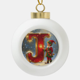 Letter J Christmas Jingle Personalised Initial Ceramic Ball Christmas Ornament