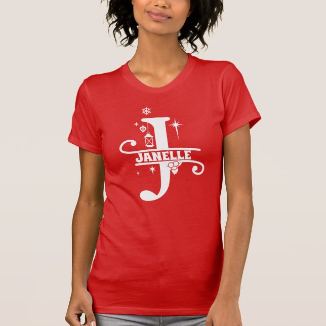 Letter J Christmas Monogram Initial Name Red  T-Shirt (Front)