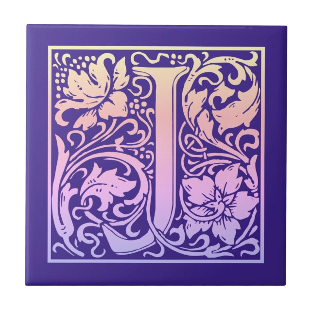 Letter J Colourful Vintage First Letter Gradient Tile (Front)