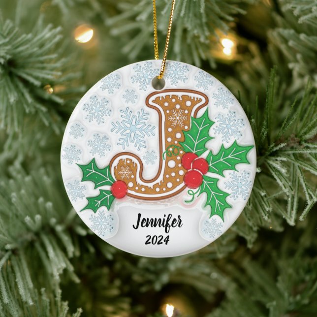 Letter J Custom Name Christmas Ceramic Tree Decoration (Tree)