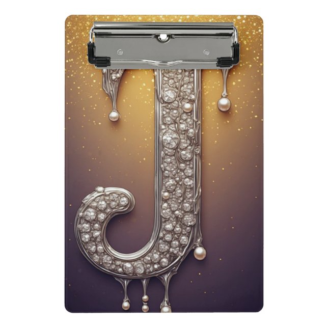 💎 Letter J Diamond Pearl Desk Style ✨ Mini Clipboard (Front)
