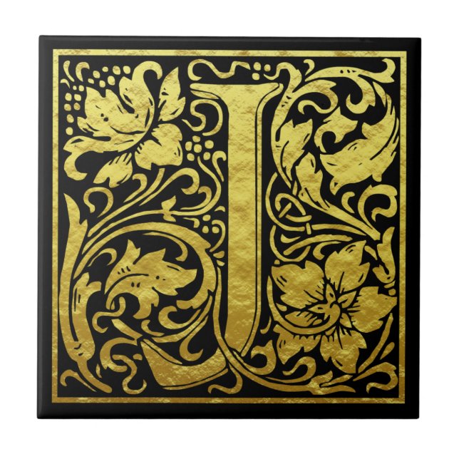 Letter J First Letter Faux Gold Tile (Front)