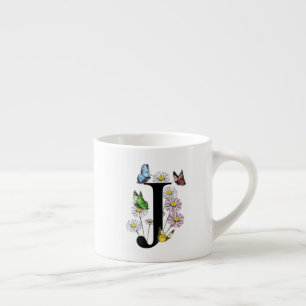 Letter J Floral Butterfly Monogram Initial    Espresso Cup