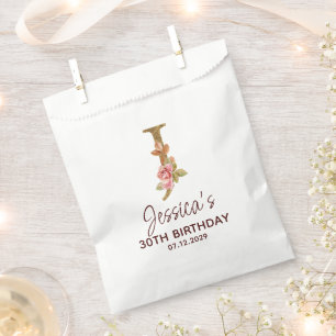 Letter J Gold Monogram Blush Pink Roses Favour Bags