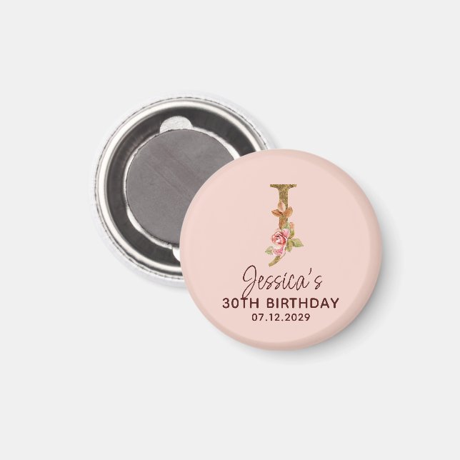 Letter J Gold Monogram Blush Pink Roses Magnet (Front/Back)