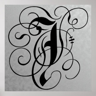 Letter J, Gothic Monogram Black Poster