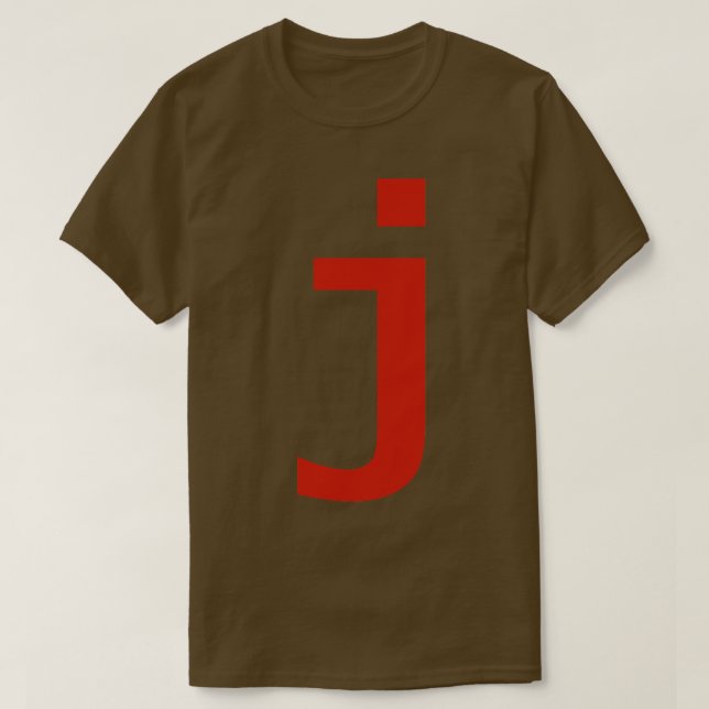 Letter j in Red Text Minimal Typography T-Shirt (Design Front)