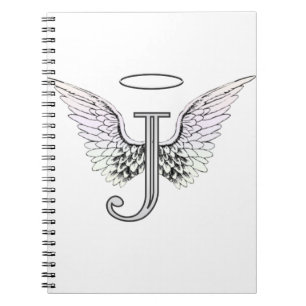 Letter J Initial Monogram with Angel Wings & Halo Spiral Notebook