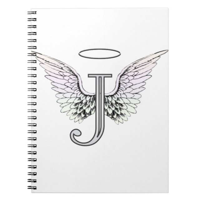 Letter J Initial Monogram with Angel Wings & Halo Spiral Notebook (Front)