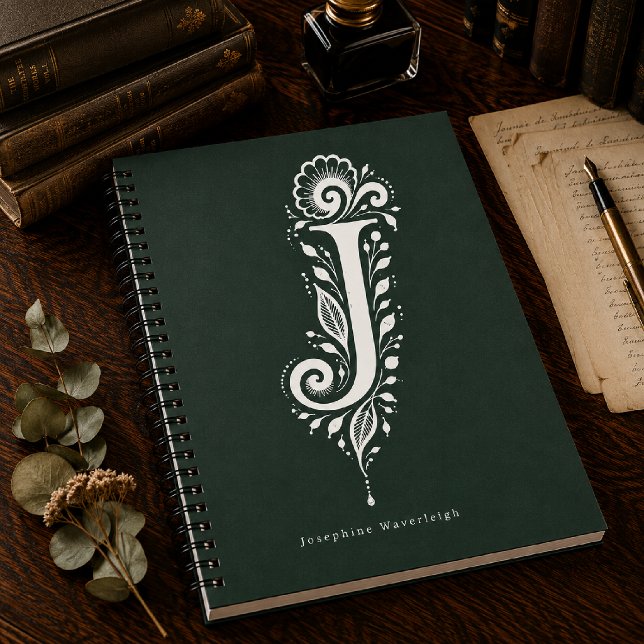 Letter J Linocut Botanical Monogram Notebook (Creator Uploaded)