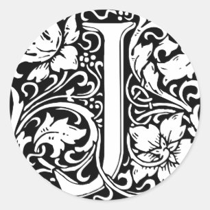 Letter J Mediaeval Monogram Art Nouveau Classic Round Sticker
