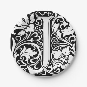 Letter J Mediaeval Monogram Art Nouveau Paper Plate