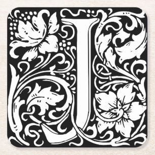 Letter J Mediaeval Monogram Art Nouveau Square Paper Coaster