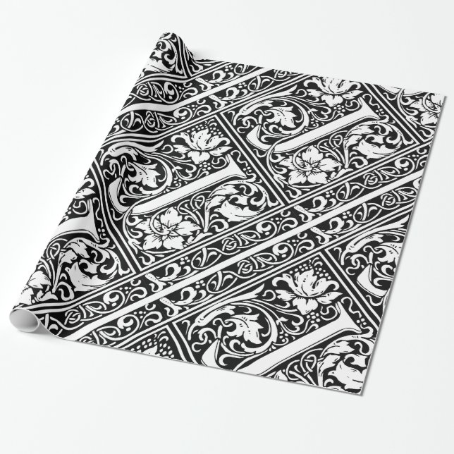 Letter J Mediaeval Monogram Art Nouveau Wrapping Paper (Unrolled)