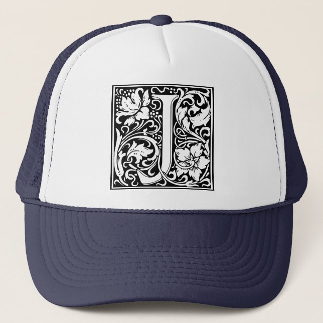 Letter J Mediaeval Monogram Vintage Initial Trucker Hat (Front)