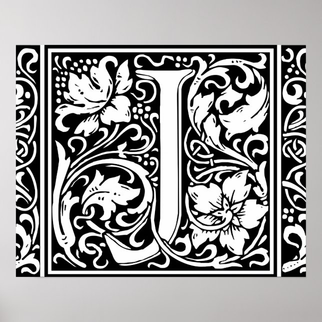 Letter J Medieval Monogram Art Nouveau Poster (Front)