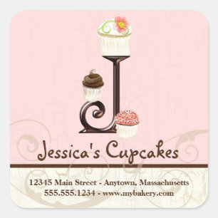 Letter J Monogram Cupcake Logo Business Identity Square Sticker