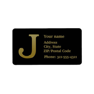 Letter J Monogram Gold Address Label