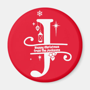 Letter J Monogram Initial Family Name Greeting Magnet