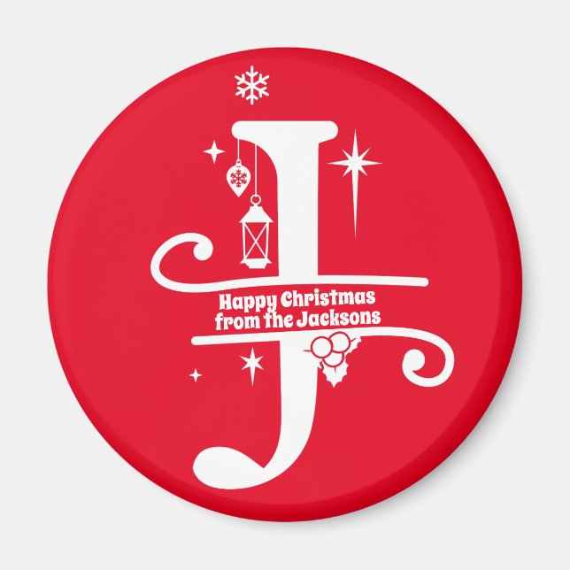 Letter J  Monogram Initial Family Name Greeting  Magnet (Front)