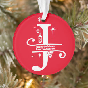 Letter J  Monogram Initial Family Name Greeting  Ornament
