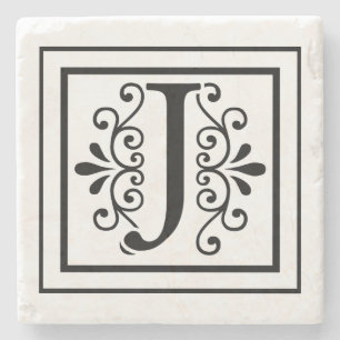 Letter J Monogram Stone Coasters