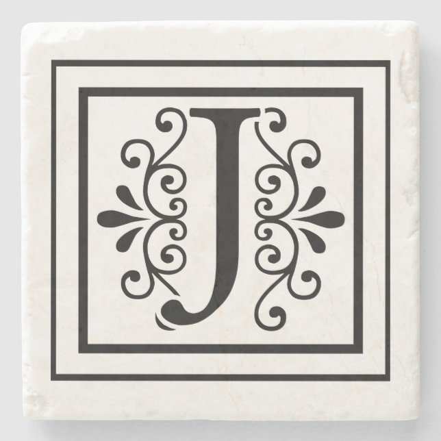 Letter J Monogram Stone Coasters (Front)