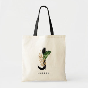 Letter J Monogram Tropical Leaves Bridesmaid Tote Bag