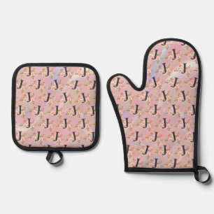 Letter J Oven Mitt & Pot Holder Set