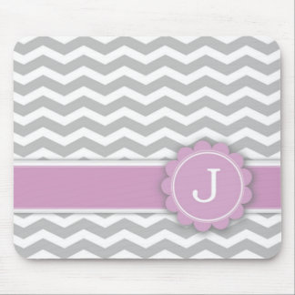 Letter J Pink Monogram Grey Chevron Mouse Pad