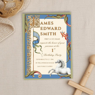 Letter J Royal Mediaeval 1st Birthday Invitation